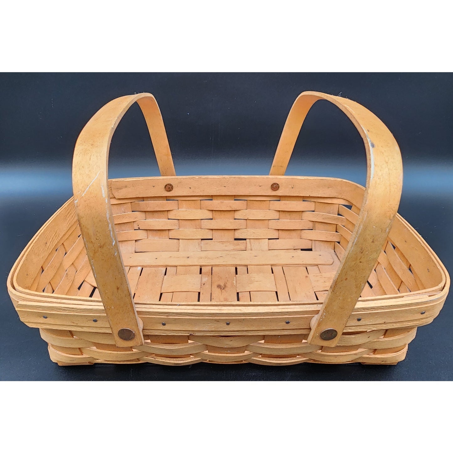 1998 Longaberger Handwoven Market Basket Signed w/ Handles – 14.25" x 9.75"