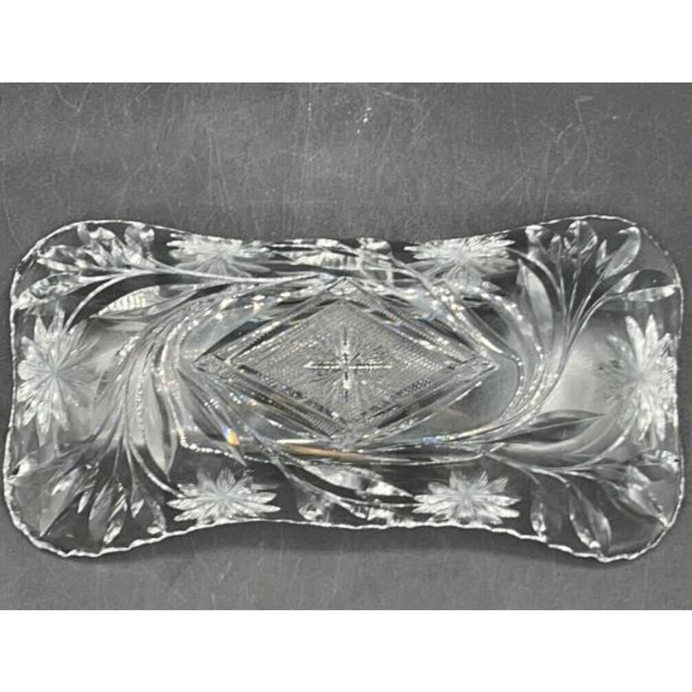 VTG Violetta Lead Crystal Bowl & Libbey Cut Glass Oval Serving Dish Starburst