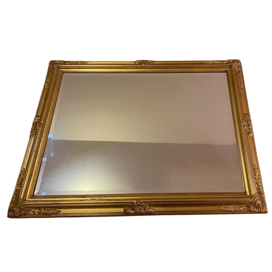 Ornate Gold Beveled Mirror 47"x37" Heavy Wood Frame Portrait Hang Vintage Sty