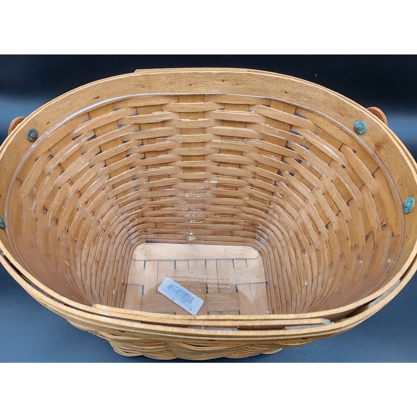 2005 Longaberger Leather Handles Basket Signed TET w/ Liner 11.5" x 9.25"