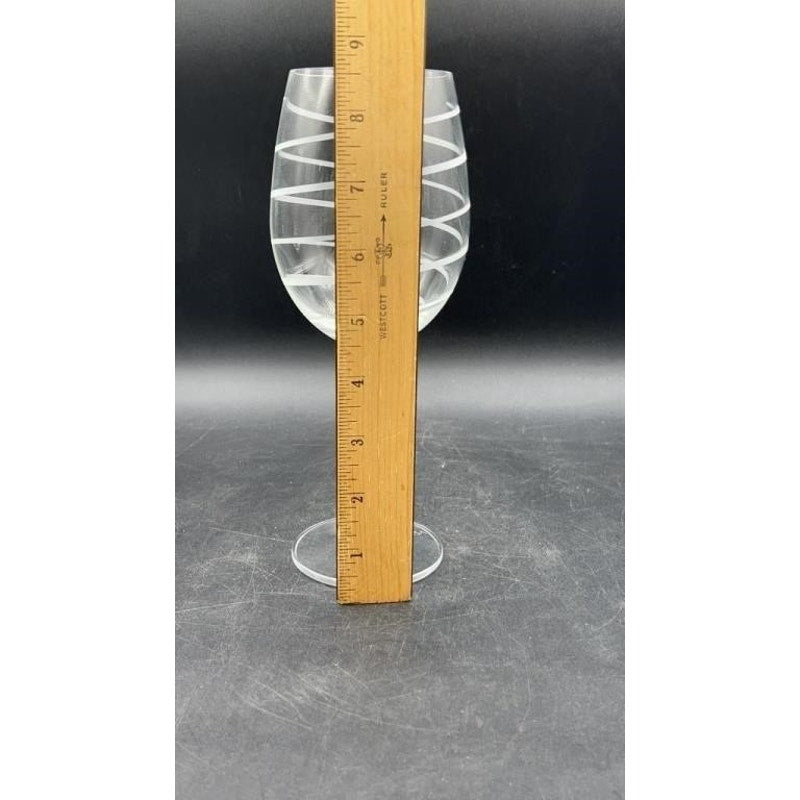 Mikasa Cheers White Wine Glasses Set of 4 8.75" Etched Dots Lines Swirls Stripes