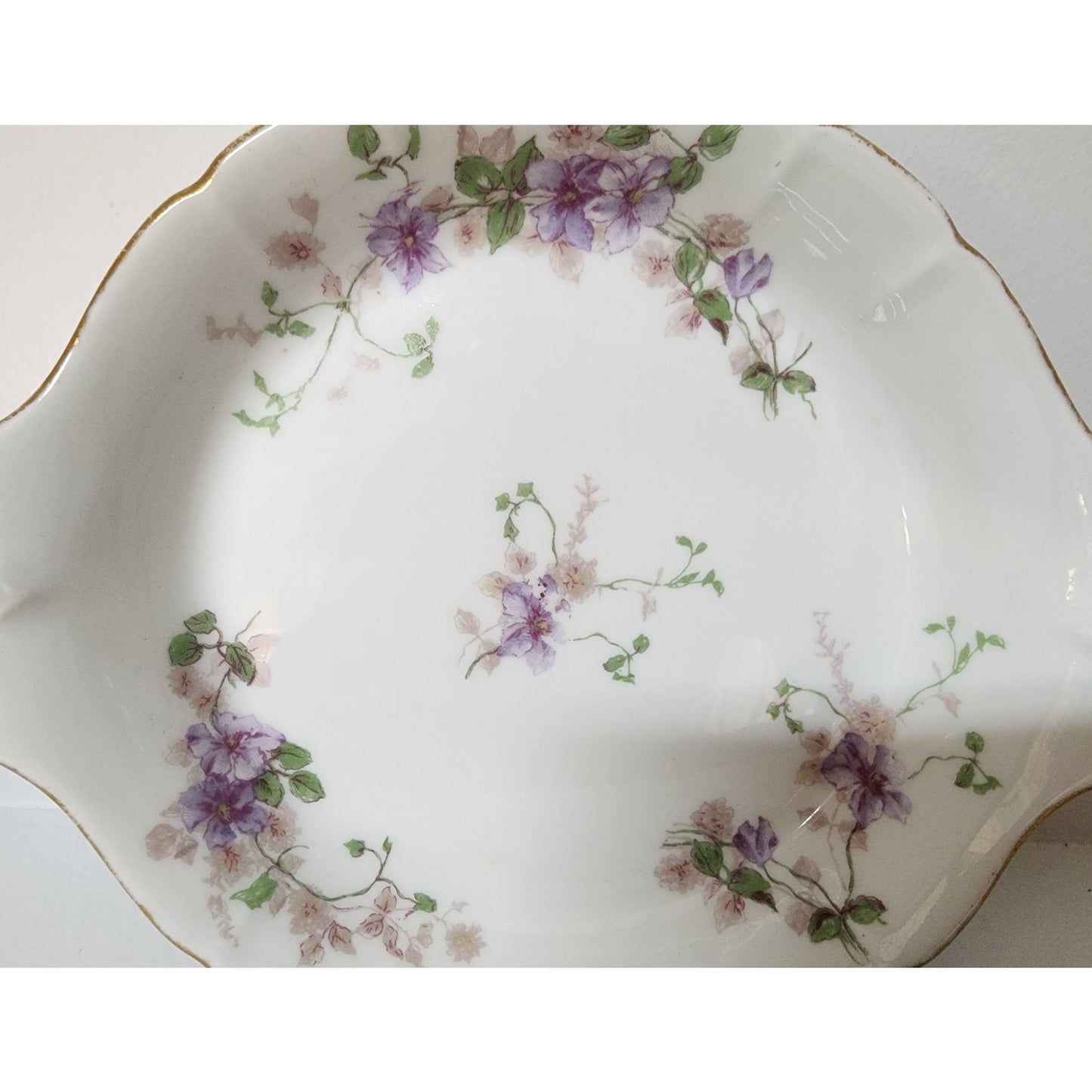 CH Field Haviland Limoges Porcelain Bowl Tray Gold Handles Hand Painted Floral