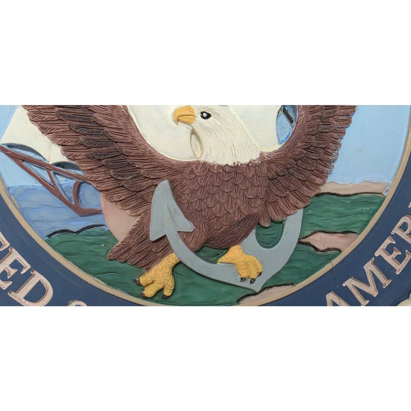 Vintage Dept. of the Navy Embossed Concrete Plaque – Hand Painted – Repaired