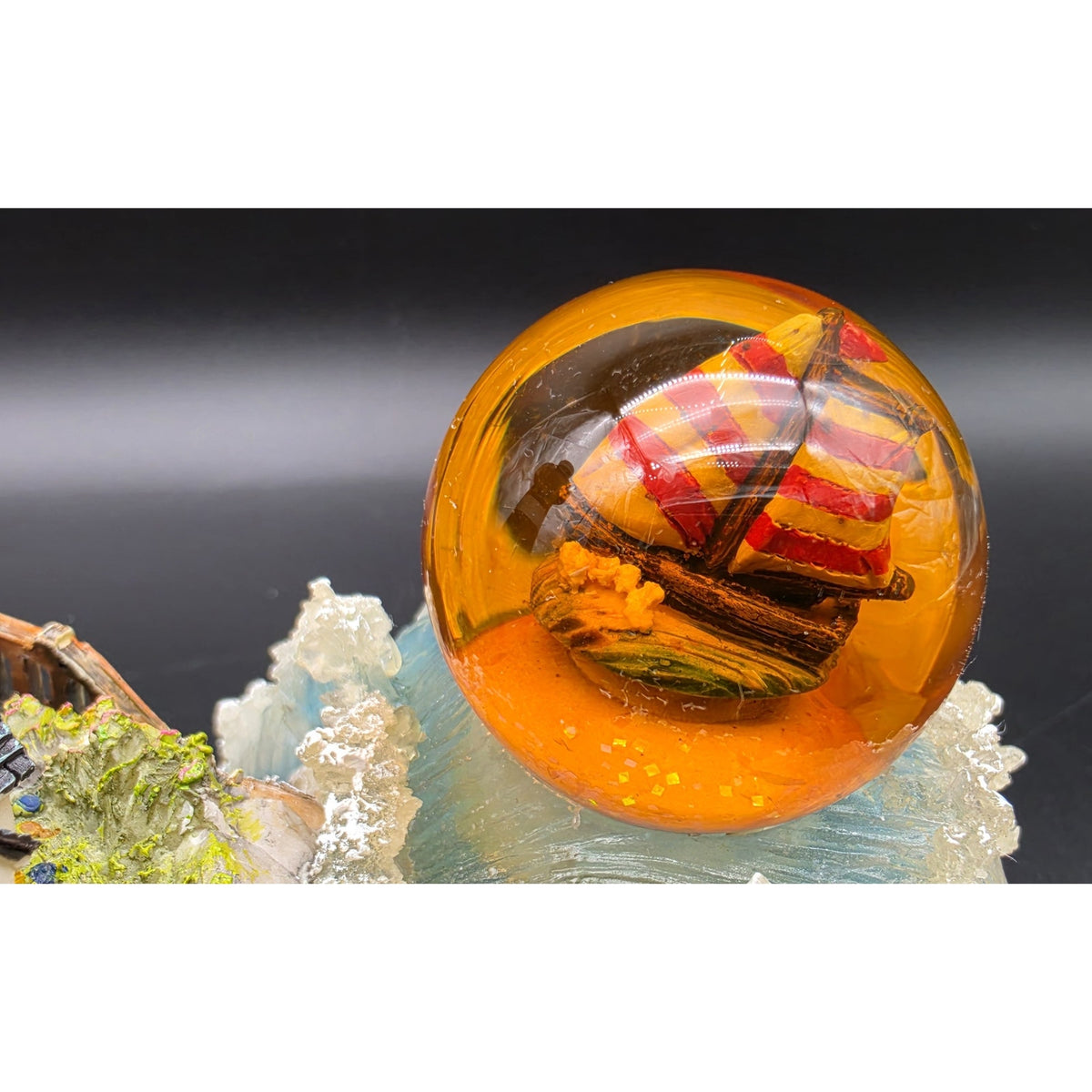 Vintage Light Up Musical Lighthouse Ocean Figurine Ship in Globe Lighted Statue