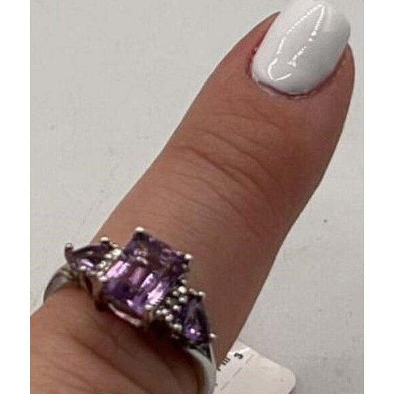 Vintage Sterling Silver Amethyst Ring w/ Mini Diamonds Size 7 + Gift Box