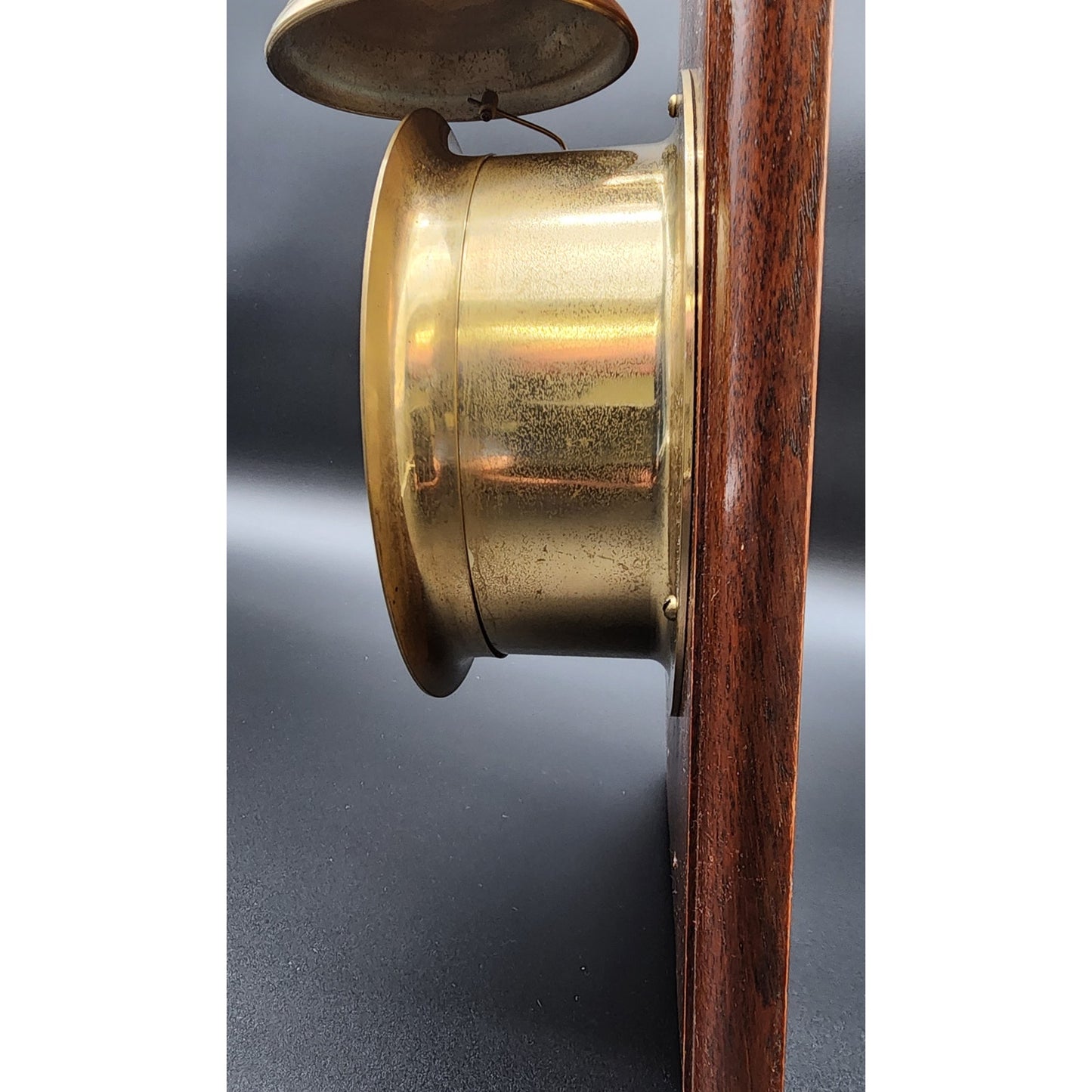 Vintage Dolphin Brass & Wood Mariner Wall Clock w/ Hourly Ship Bell Chimes