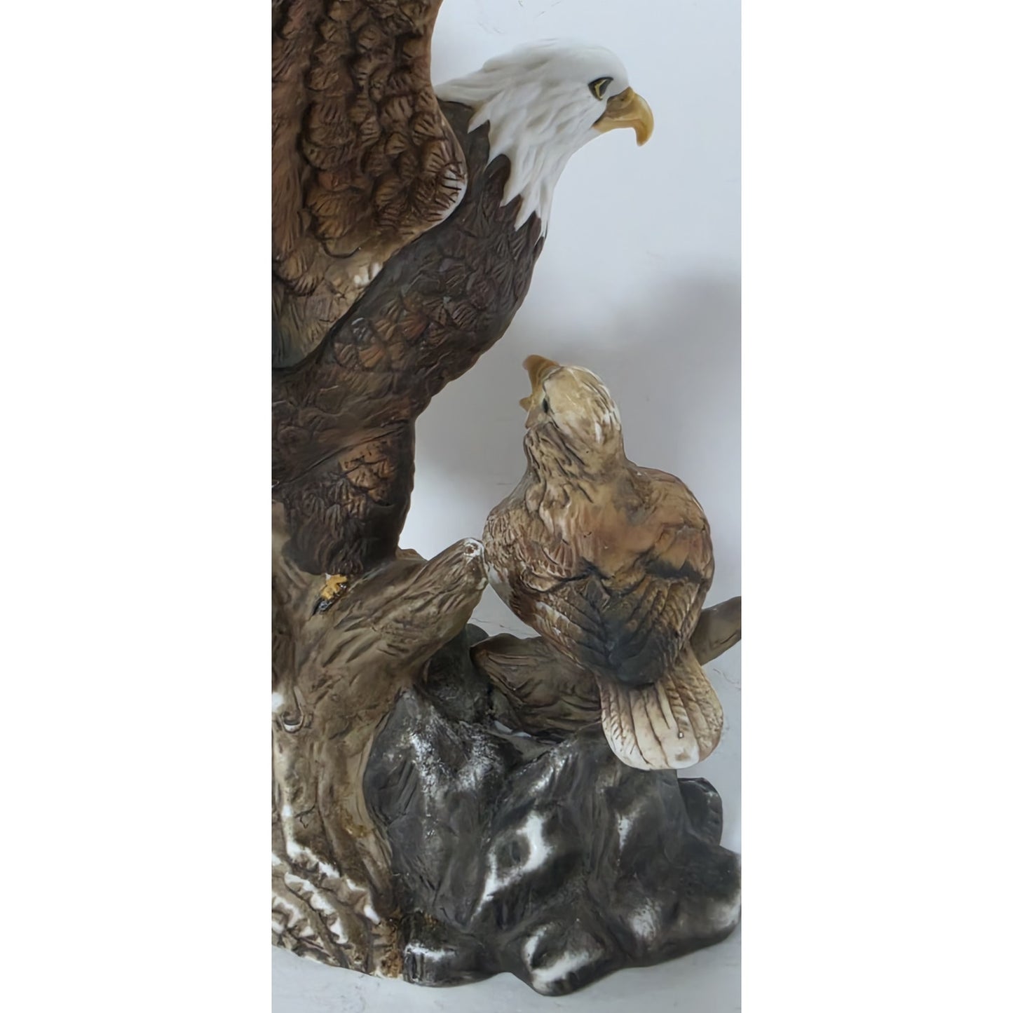 Vintage Taiwan Hand Painted Eagle & Fledgling Porcelain Figurine 8.5"