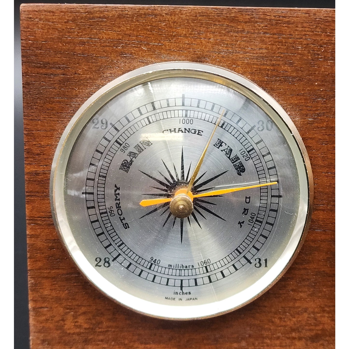Vintage Jason Empire Weather Station Wood & Brass Quartz Clock Thermometer