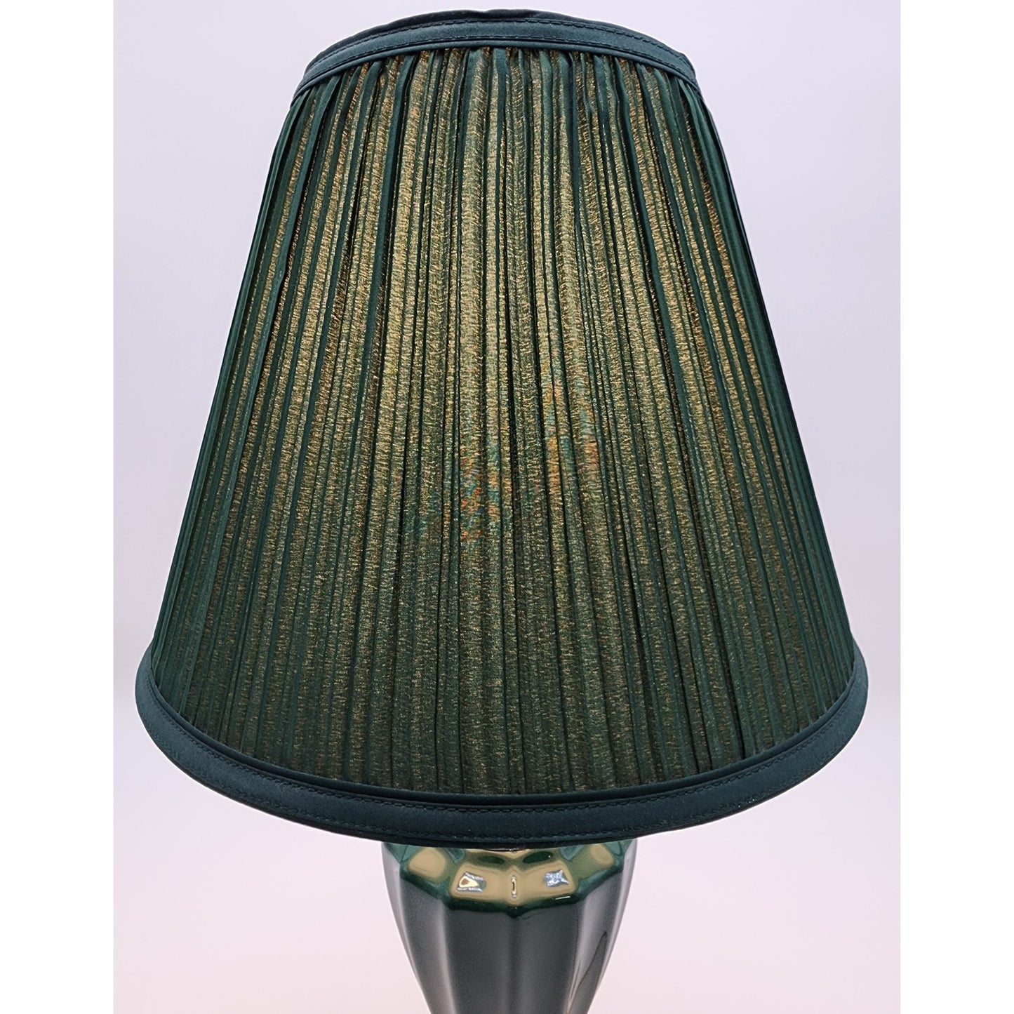 Modern Vintage Forest Green Ceramic & Gold Table Lamp 21" Tall w/ Pleated Shade