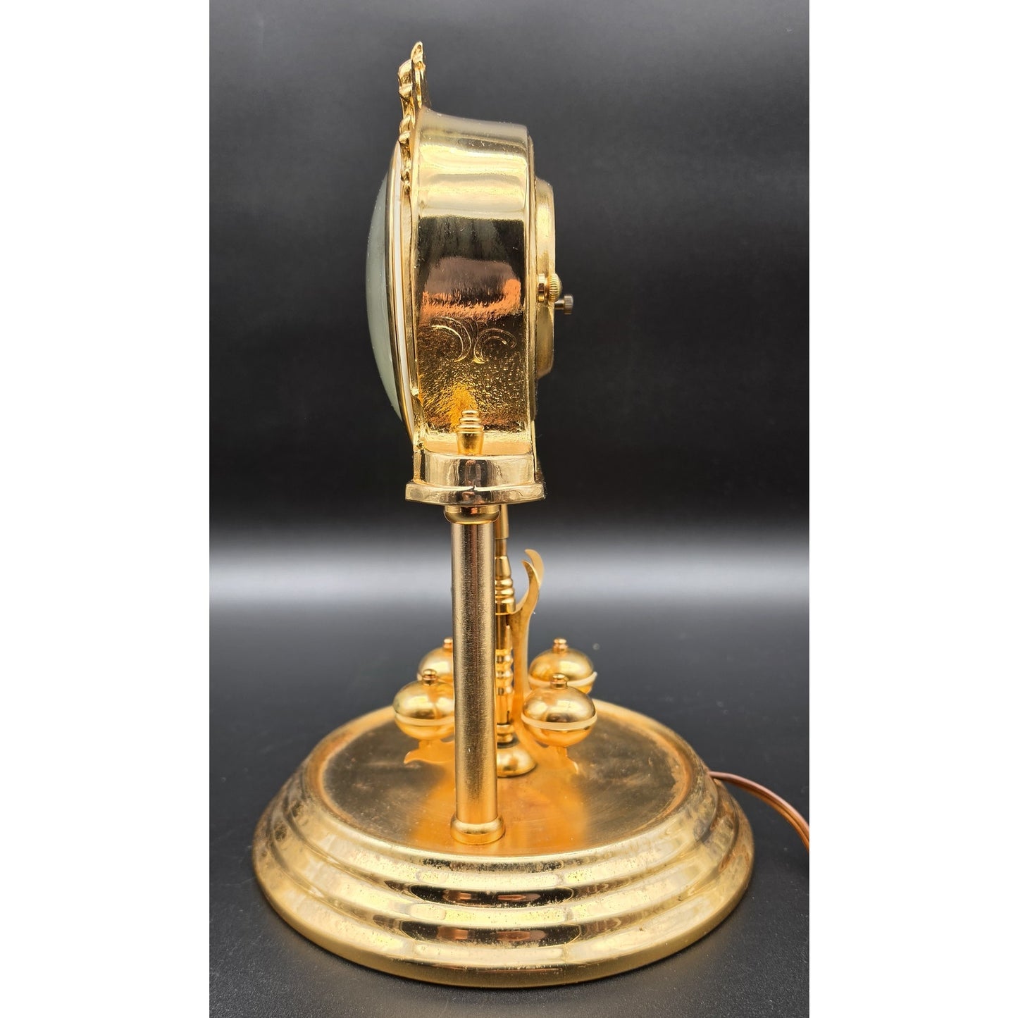 Vintage United Model 975 Brass Anniversary Clock w/ Glass Dome Works Beautifully Rare