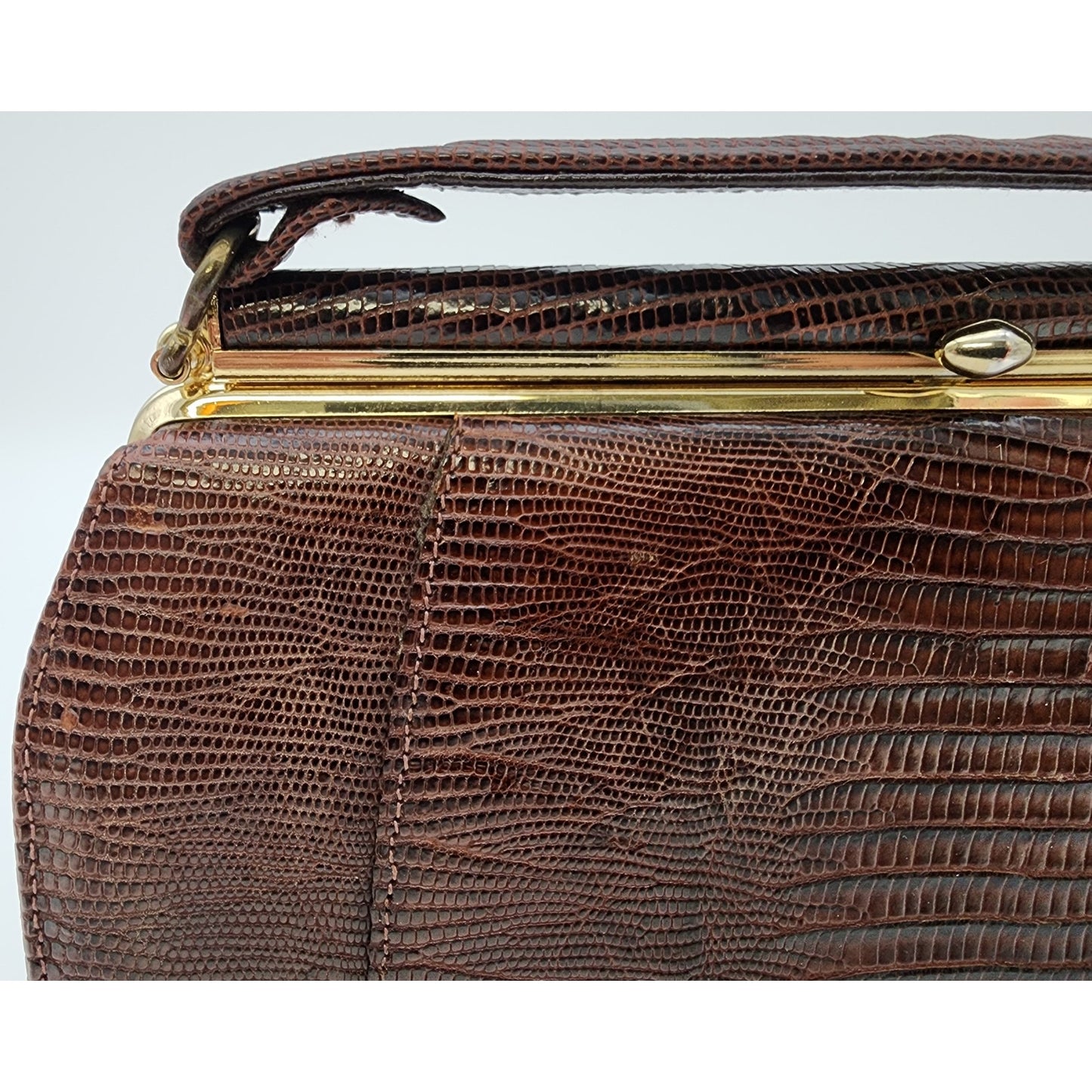 Sterling USA Genuine Lizard Handbag, Brass Accents, VTG London Luggage KY - Rare