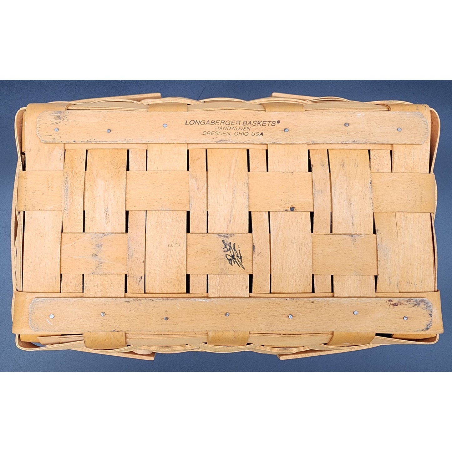 1998 Longaberger Handwoven Market Basket Signed w/ Handles – 14.25" x 9.75"