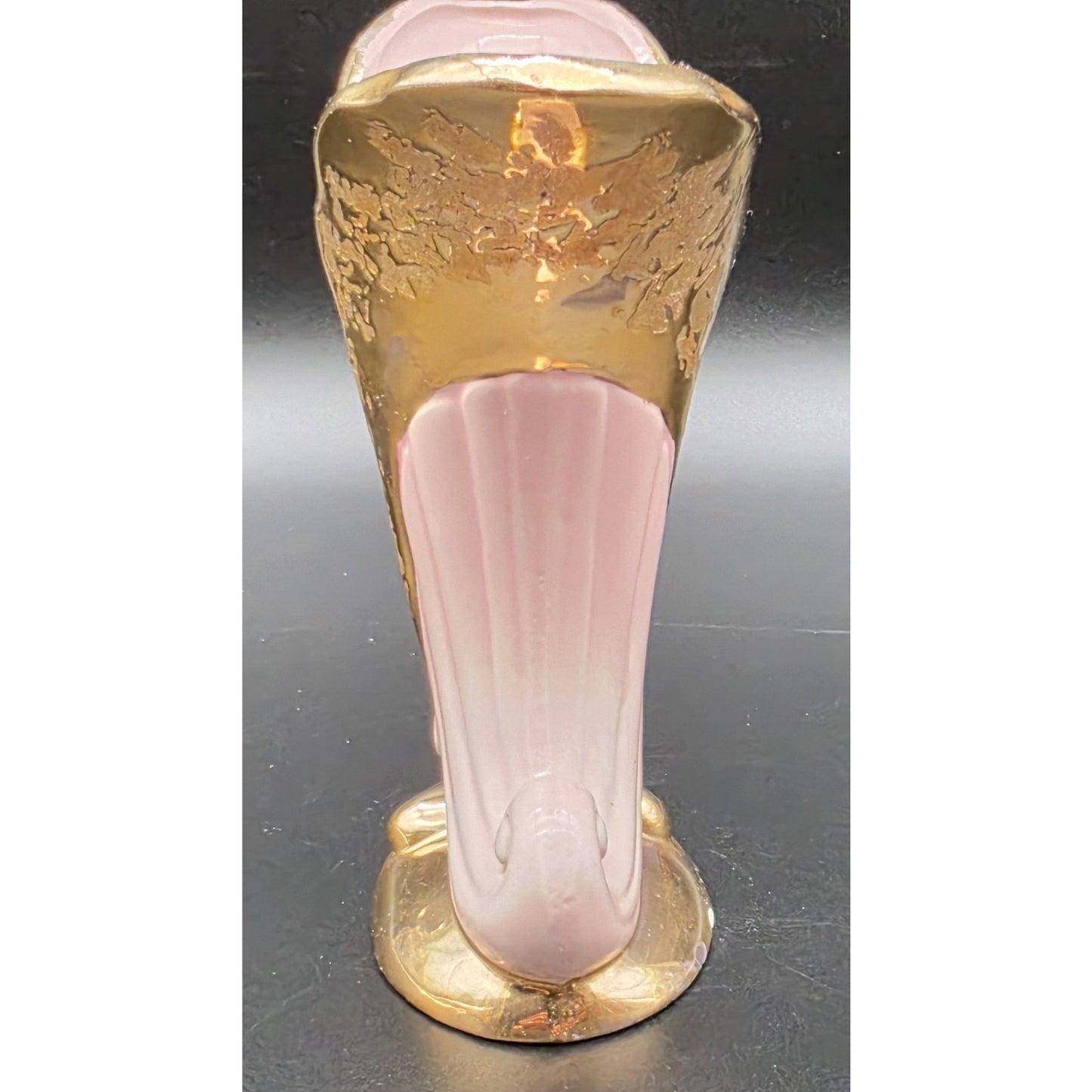 VTG Savoy China Pink & 24K Gold Cornucopia Horn Vase 6.125" Porcelain