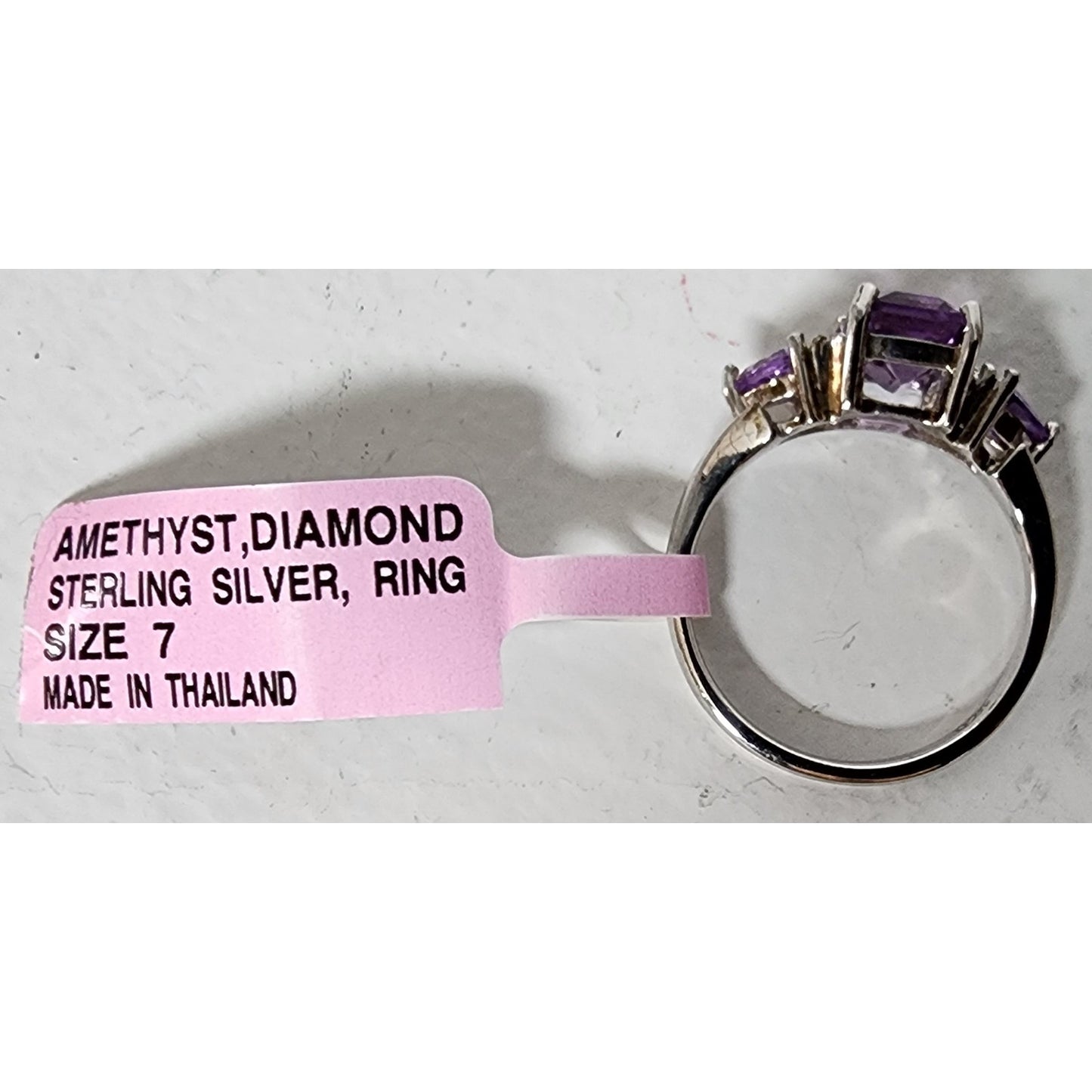 Vintage Sterling Silver Amethyst Ring w/ Mini Diamonds Size 7 + Gift Box