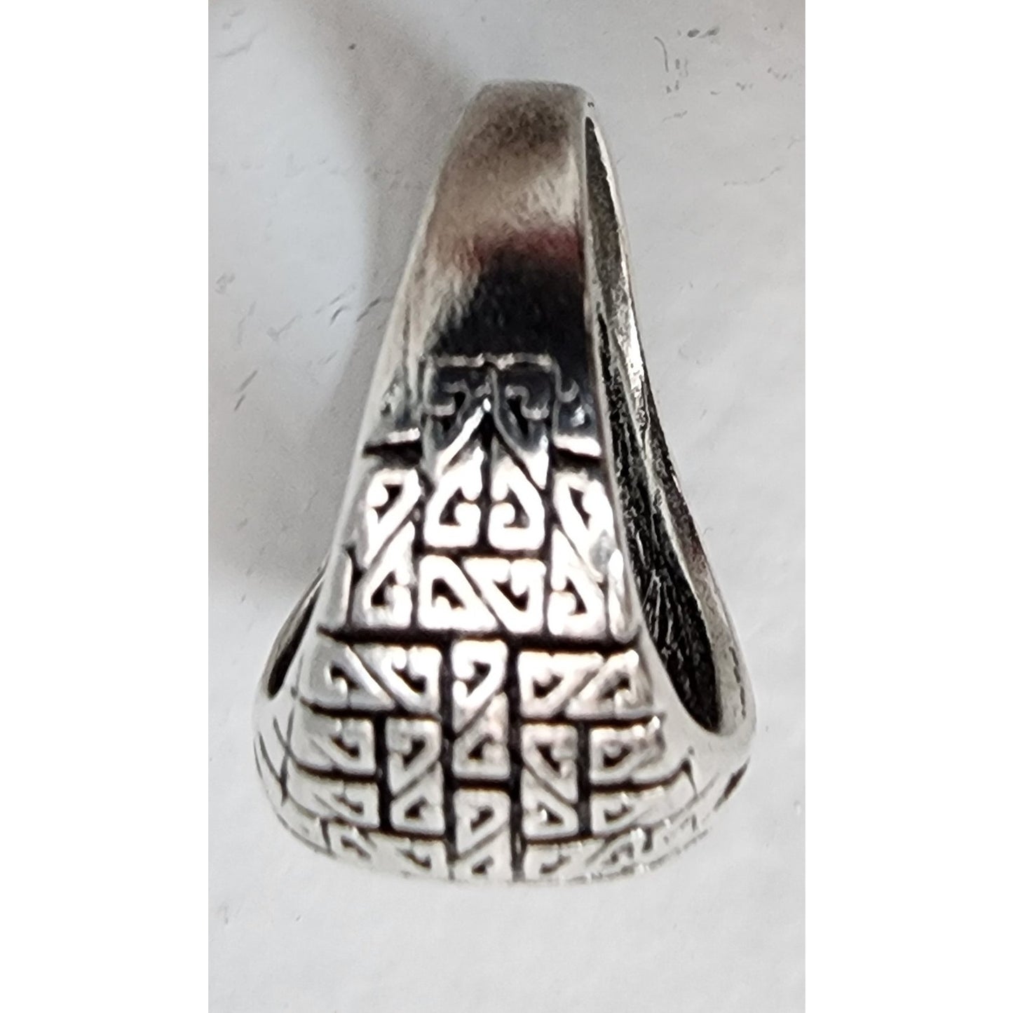 Silver Tone Geometric Ring Size 10.5 with Black Symbolic Design