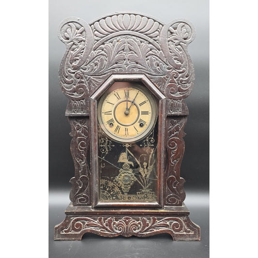 Vintage Sessions Regulator Clock Dual Wind Wood Case Ornate Carved w/ Key