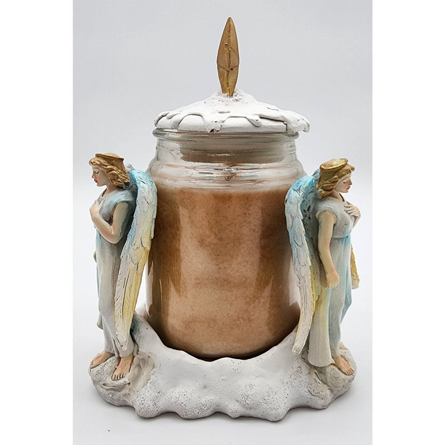3 Angel Candle Holder w/ Lid – Ceramic Holiday Decor Butterscotch Scent Unused
