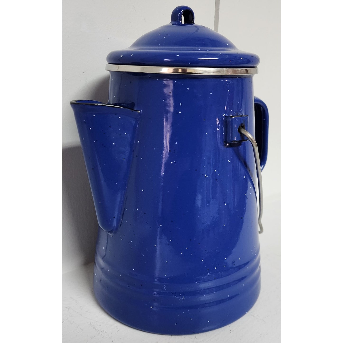 Vintage - Beautiful Blue Speckled Enamelware Water Kettle Pot w/ Handle & Lid
