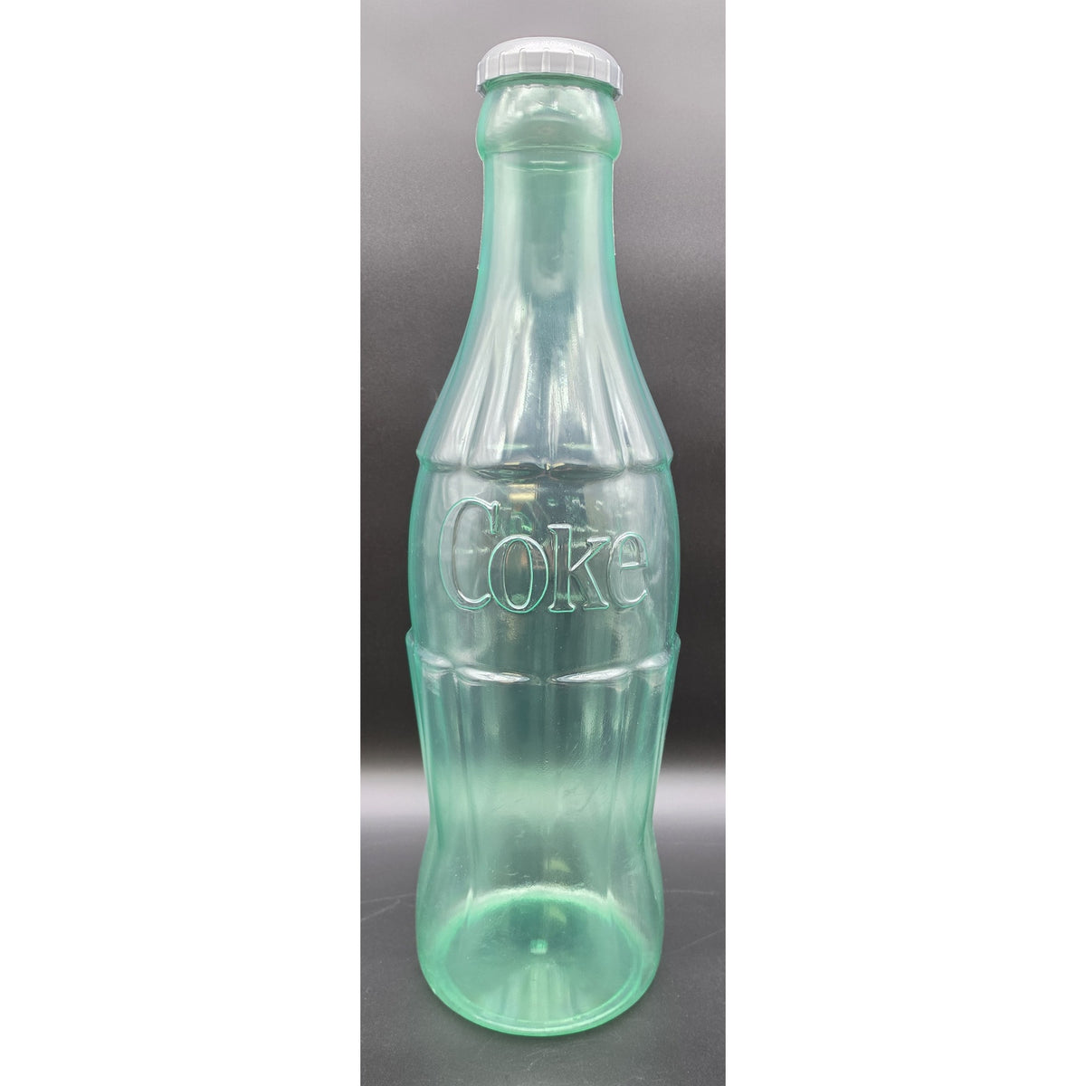 Vintage 1989 Coca Cola Huge 23.5 Plastic Bottle Bank Green Tinted Glass Look Box