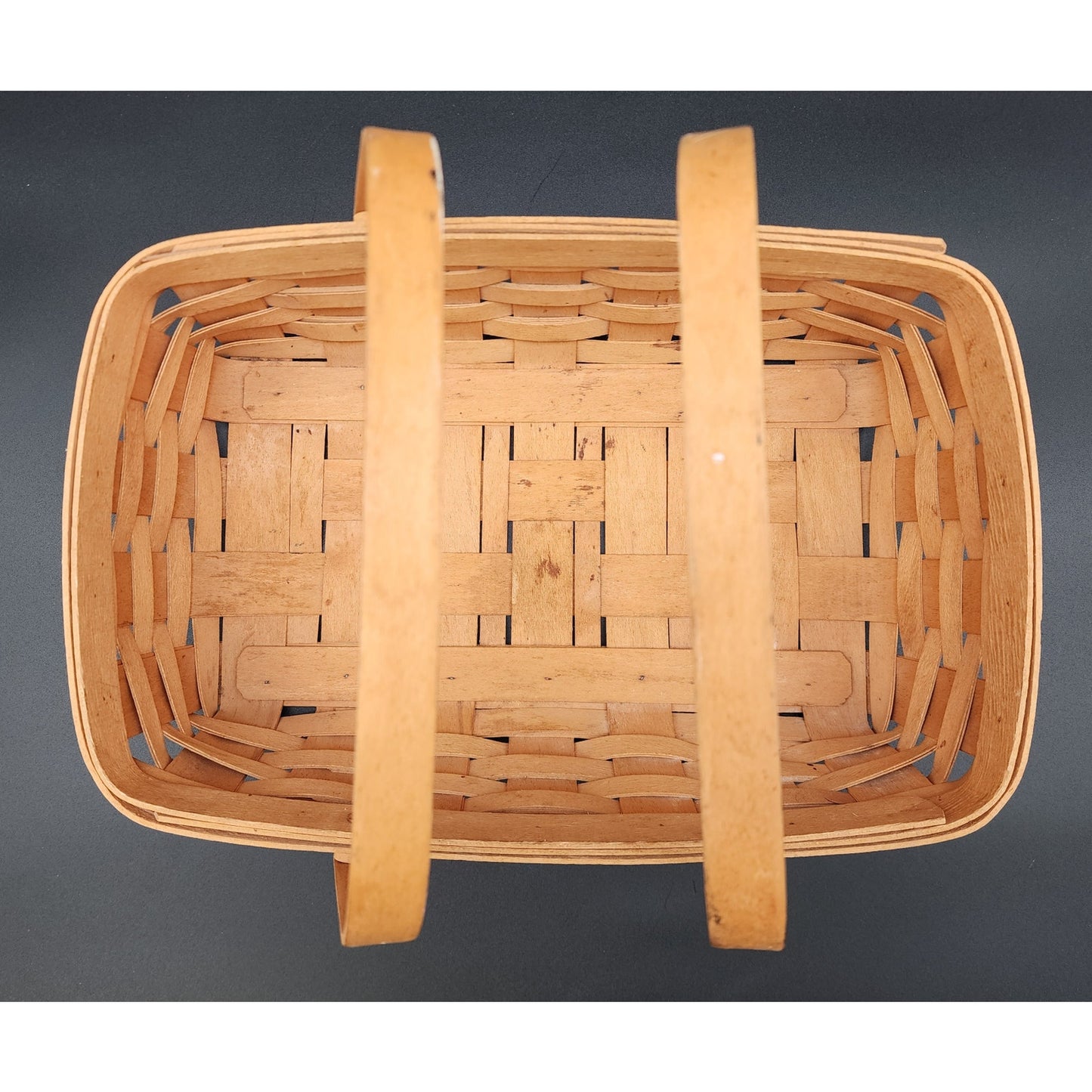 1998 Longaberger Handwoven Market Basket Signed w/ Handles – 14.25" x 9.75"