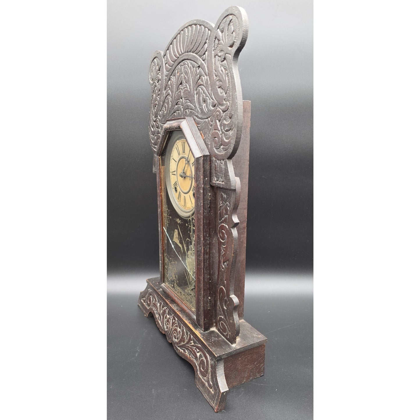 Vintage Sessions Regulator Clock Dual Wind Wood Case Ornate Carved w/ Key