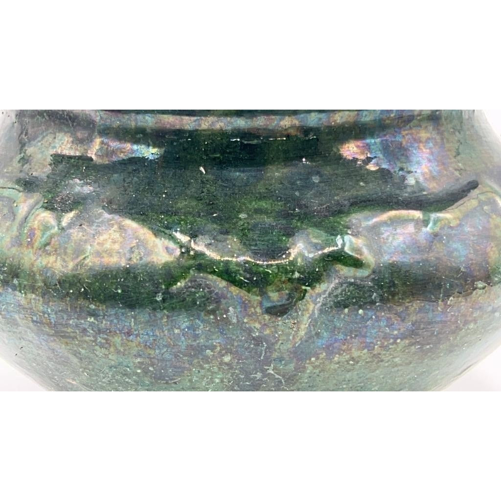 VTG Green Glazed Pottery Spittoon Vine & Floral Pattern 7.5" x 5"