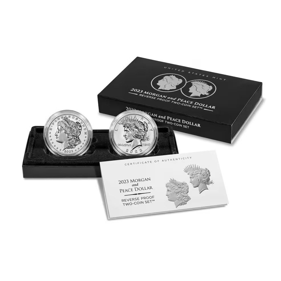2023 Reverse Proof Morgan & Peace Silver Dollar 2-Coin Set US Mint Boxing + CoA