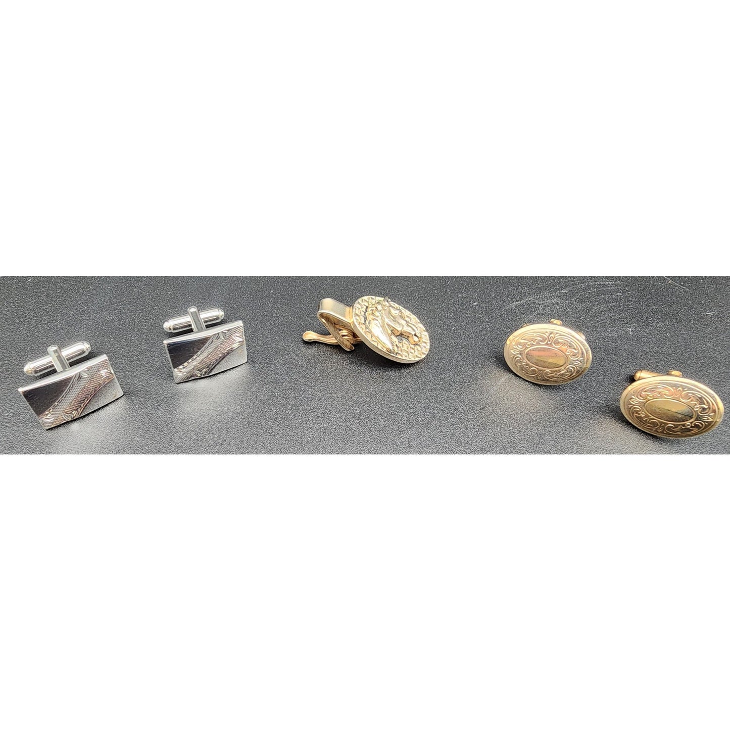 Vintage Cufflinks & Horse Head Tie Clip Set Gold Silver Mixed Lot