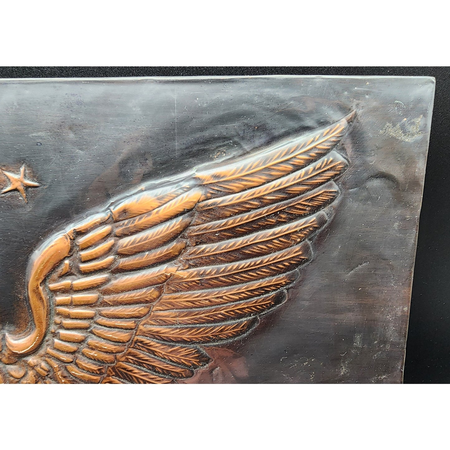 Vintage Embossed Copper Eagle Art 19x11 Patriotic Handmade Metal Wall Panel