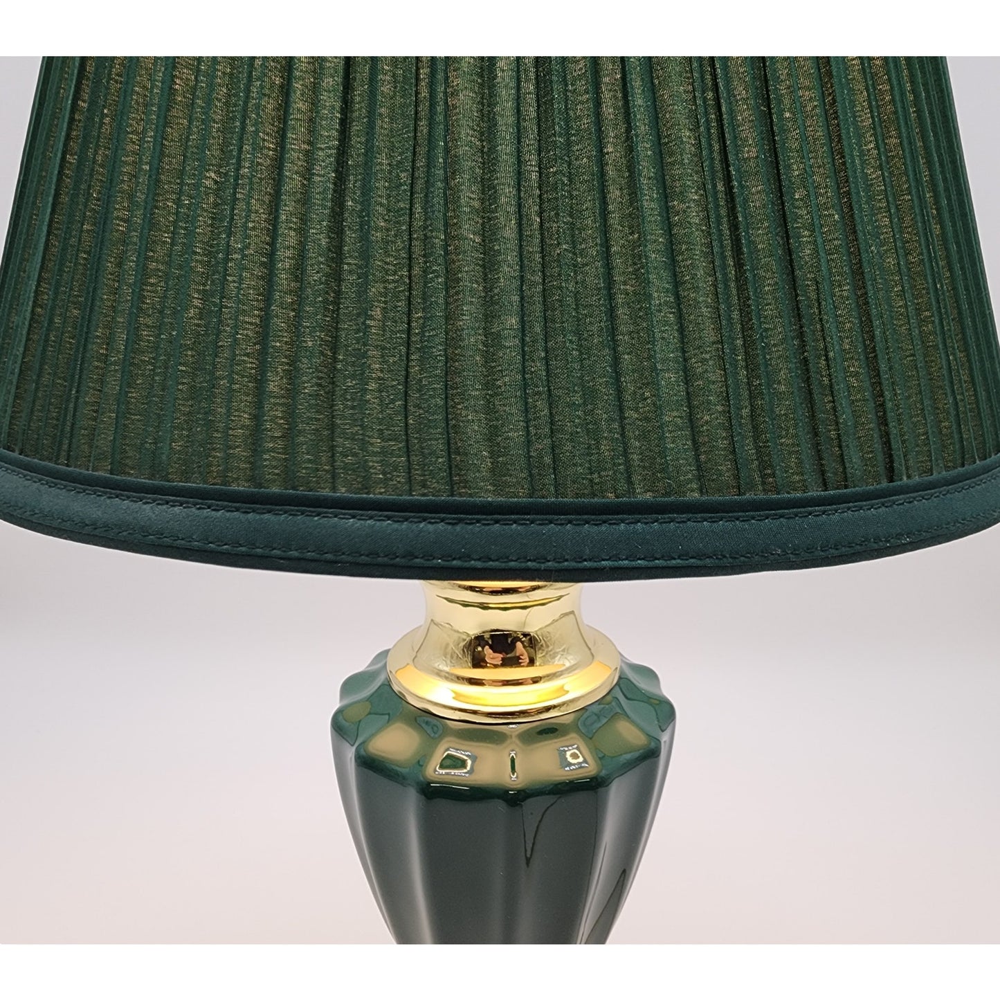 Modern Vintage Forest Green Ceramic & Gold Table Lamp 21" Tall w/ Pleated Shade