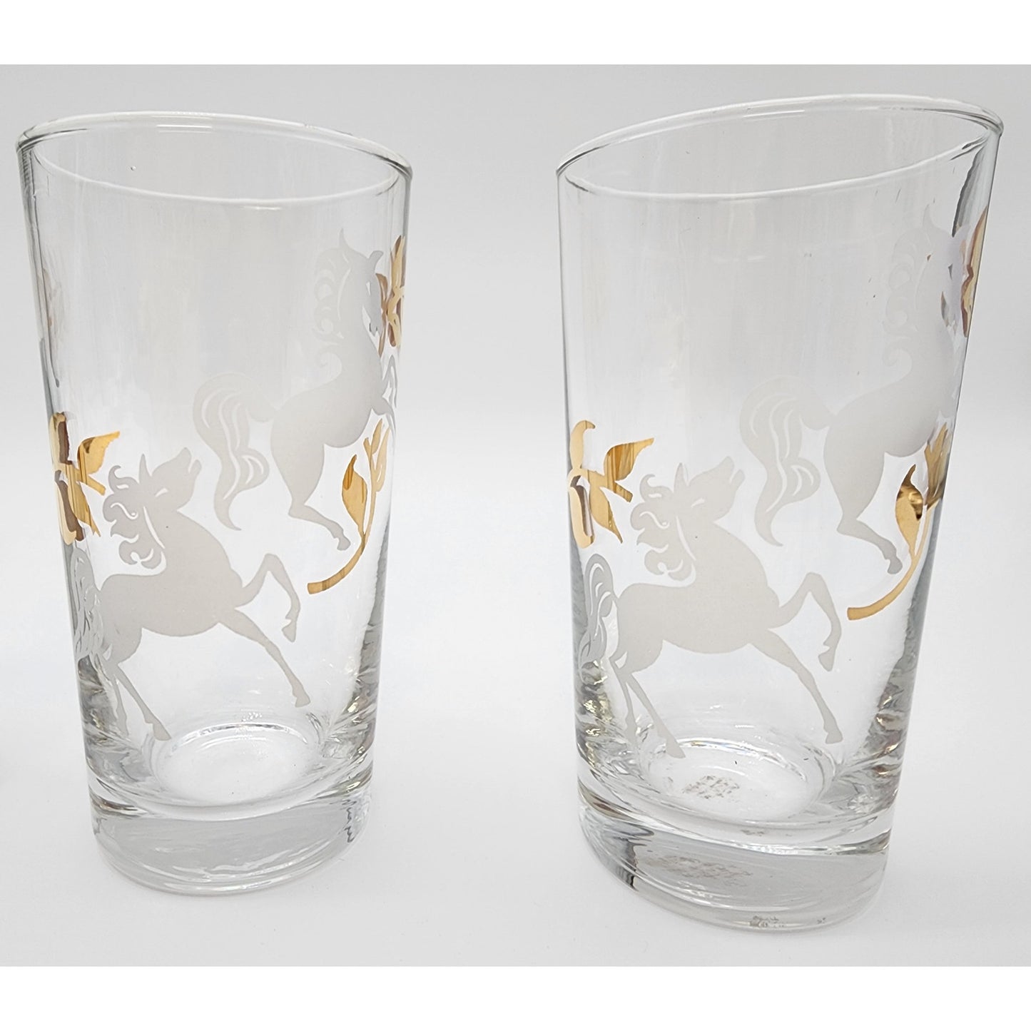 Libbey Prancing Colts Tumblers Set of 4 22K Gold Frosted Horses 1960s Vintage