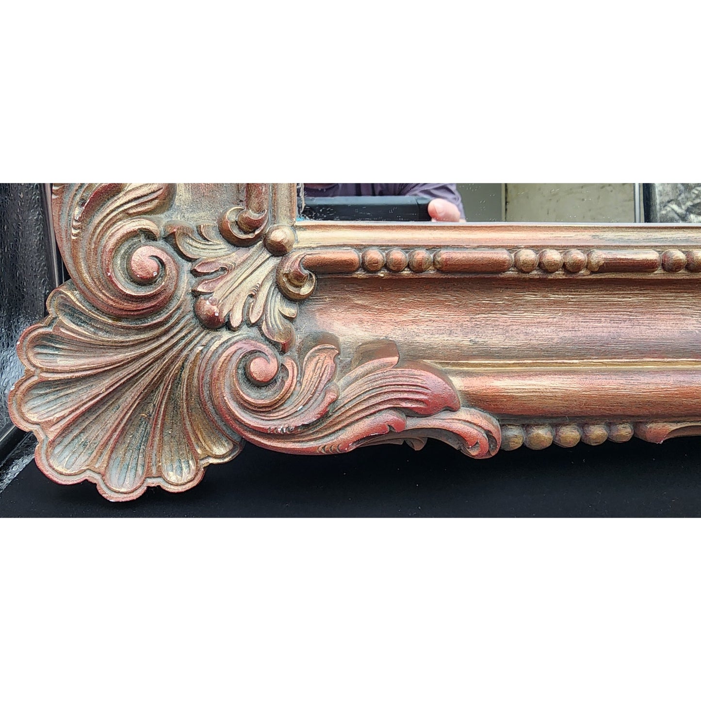 Vintage Ornate Faux Wood Mirror 36 x 30.5 Carved Scroll Frame Excellent