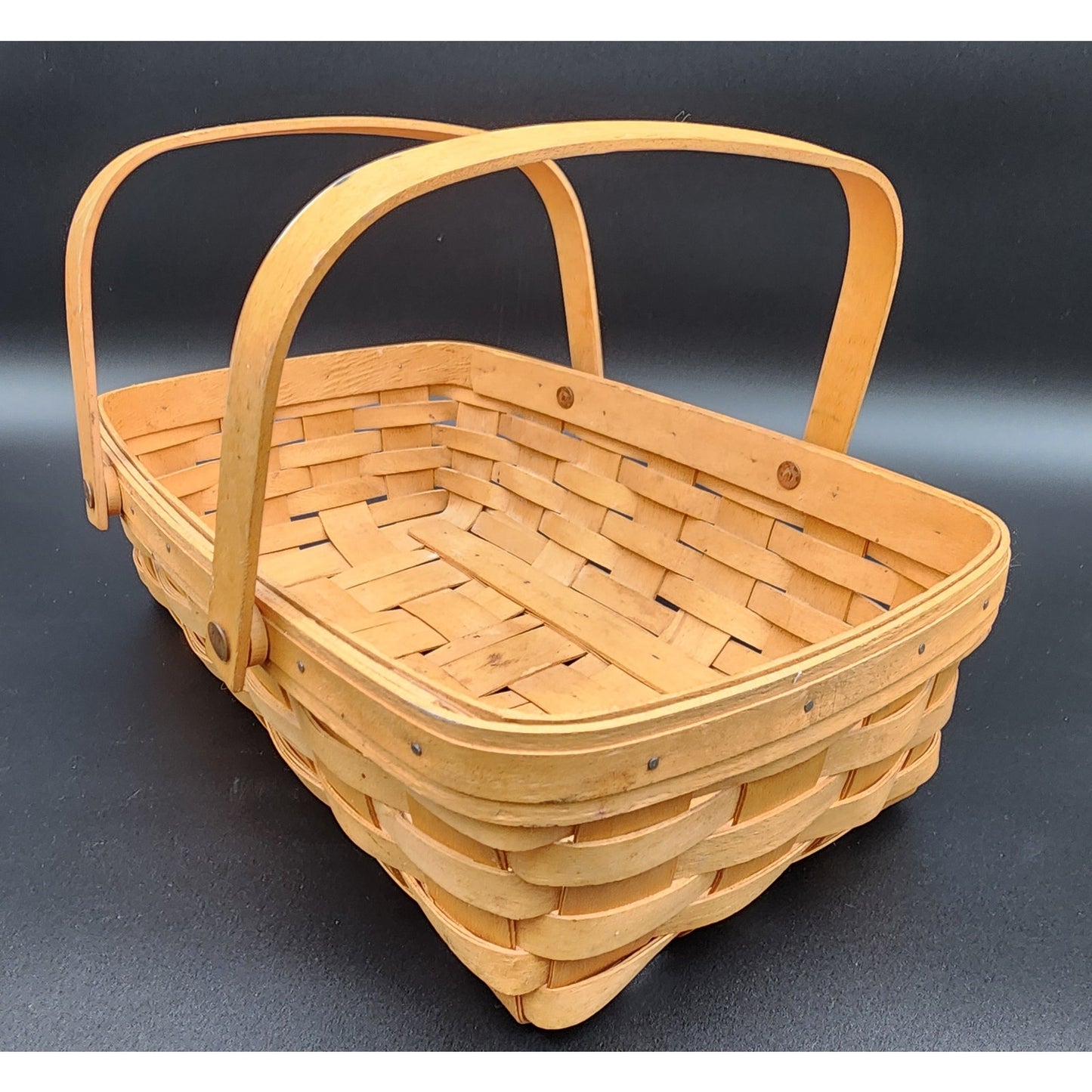 1998 Longaberger Handwoven Market Basket Signed w/ Handles – 14.25" x 9.75"
