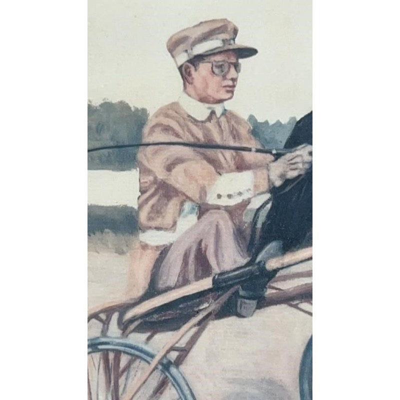 VTG Ole Larsen Original Watercolor Horse & Sulky Racing Scene, Signed & Framed