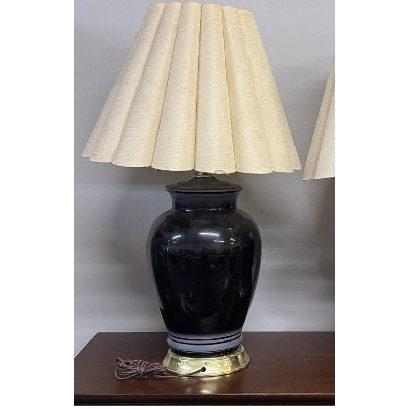Pair of Beautiful Vintage Ceramic Table Lamps with Floral Motif – Shades Need Replacement