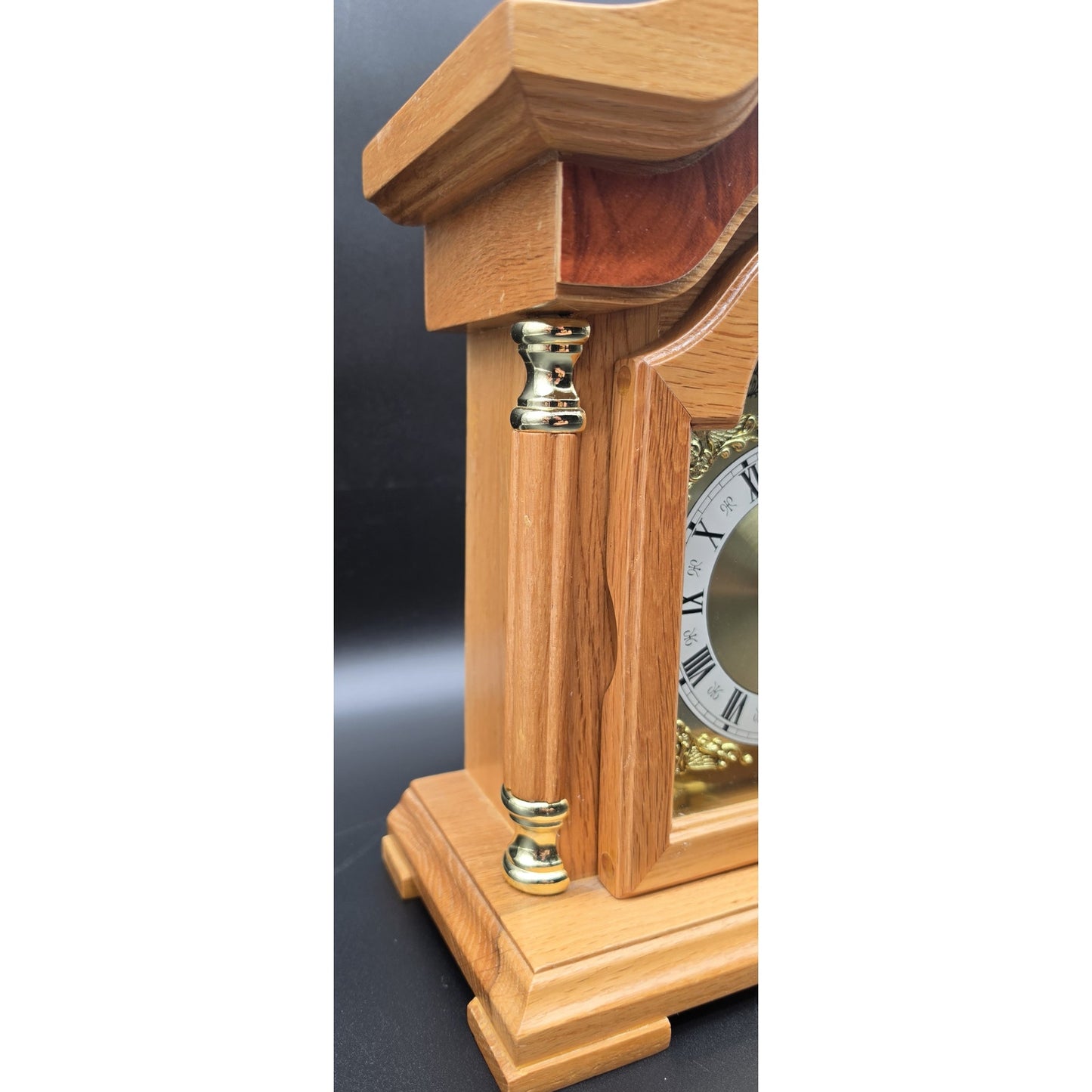 Vintage Tempus Fugit Quartz Mantle Clock Solid Wood & Brass 13" Works Perfectly