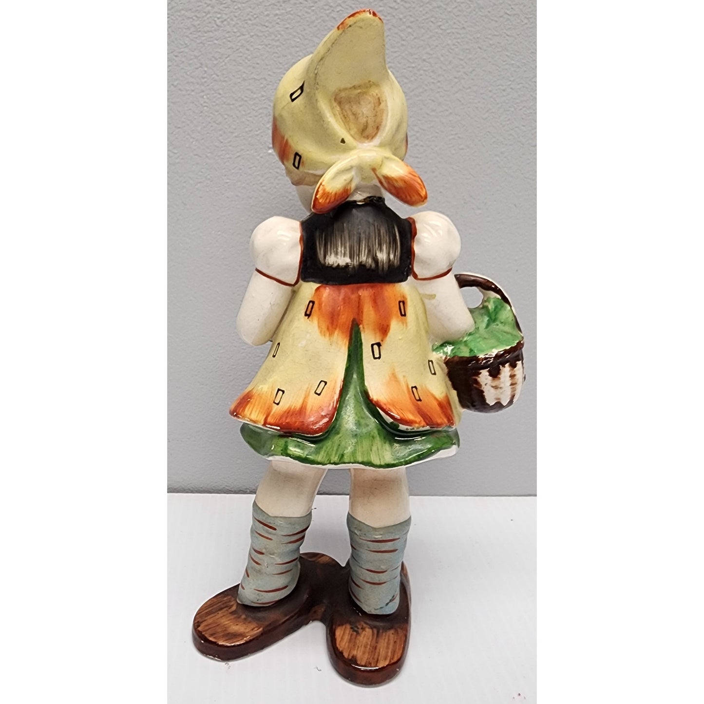 Vintage Made in Japan Dutch Girl Figurine Hand Painted w/ Flower Basket 8.5"