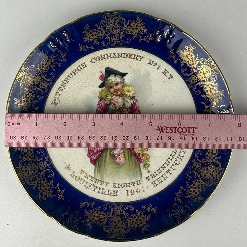 1901 Masonic Plate Louisville KY Knowles Taylor Gold Gilt Lady Floral Vitreous8"