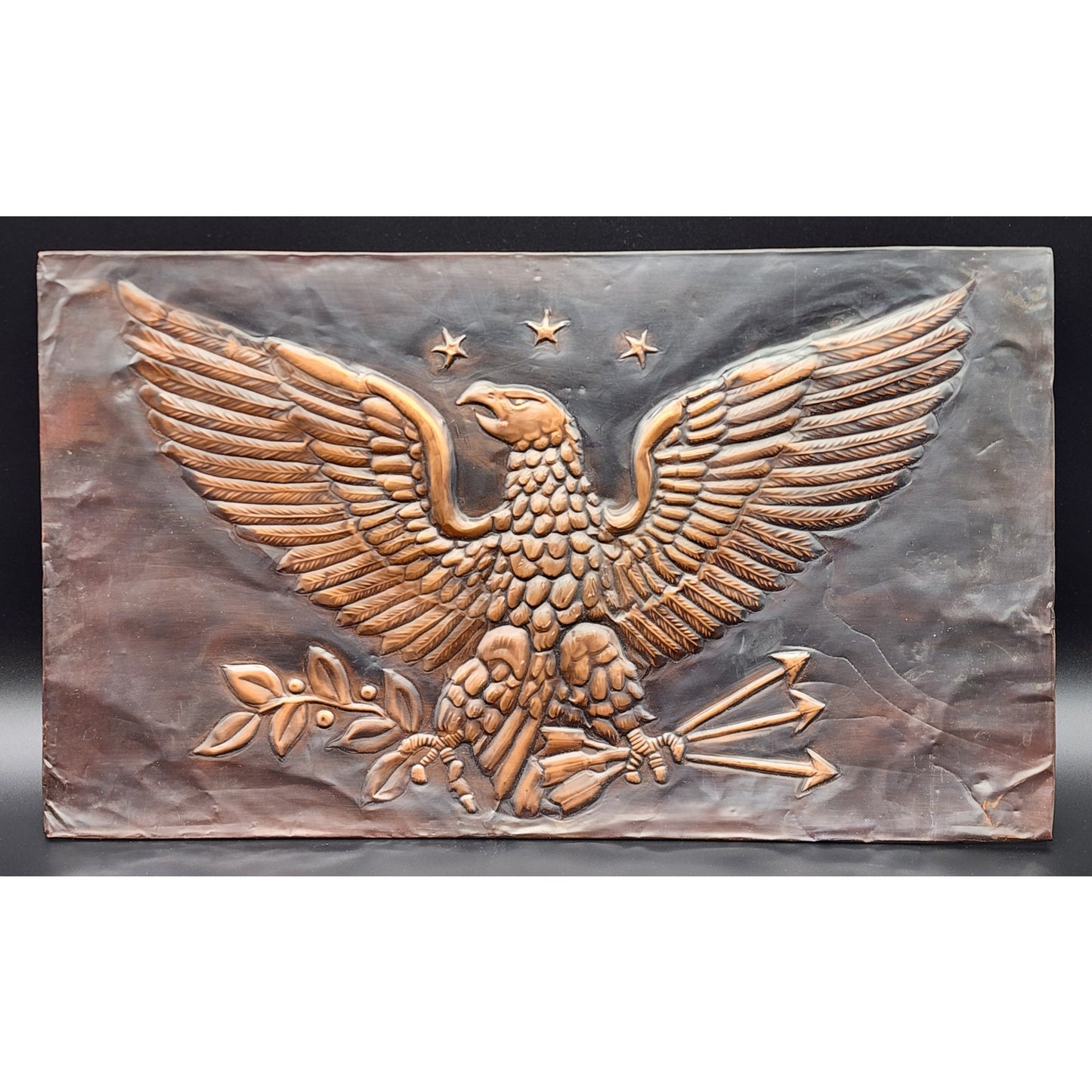 Vintage Embossed Copper Eagle Art 19x11 Patriotic Handmade Metal Wall Panel