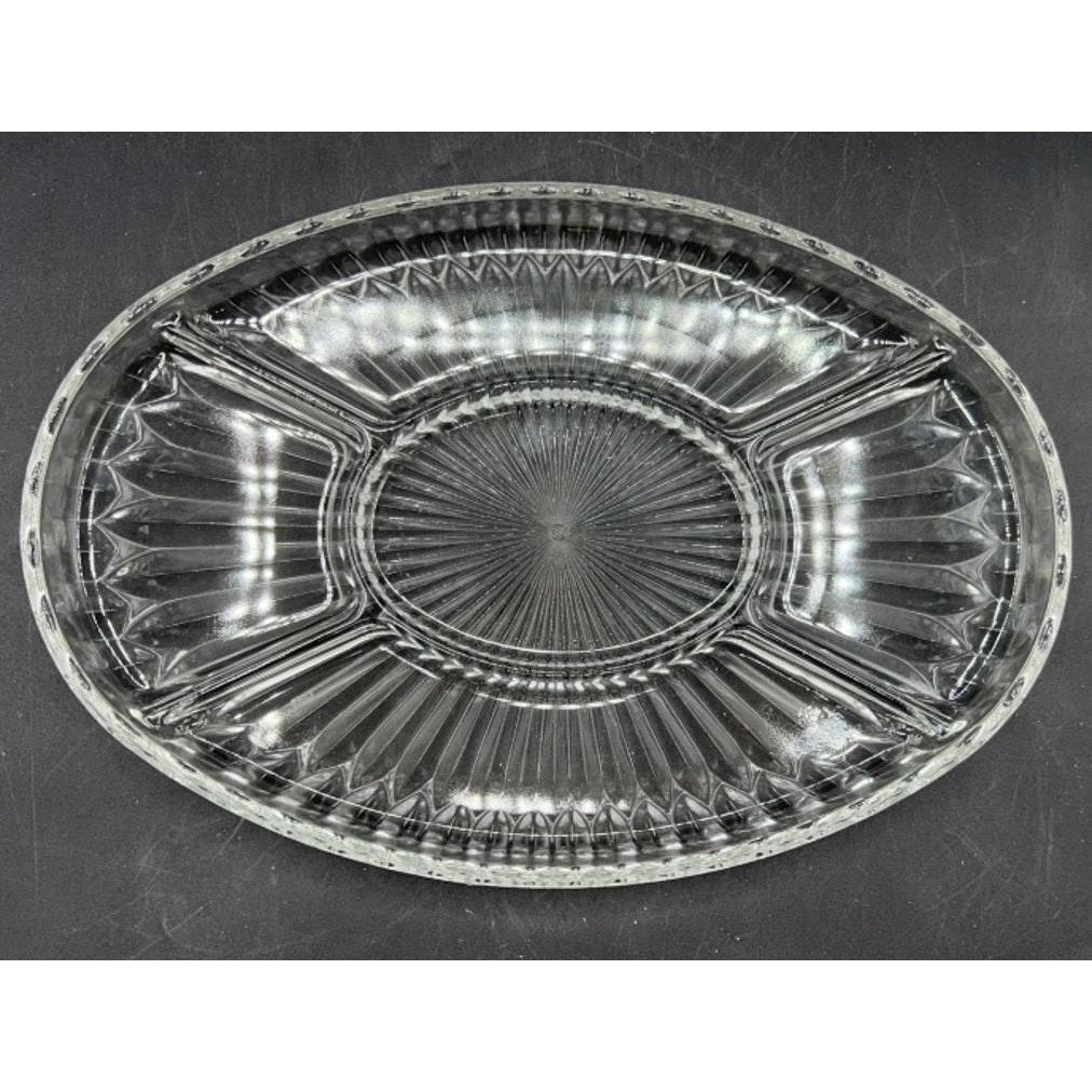 1980s Godinger Silver Plated Grape Oval Relish Tray w/ Glass Insert 16x12 VTG