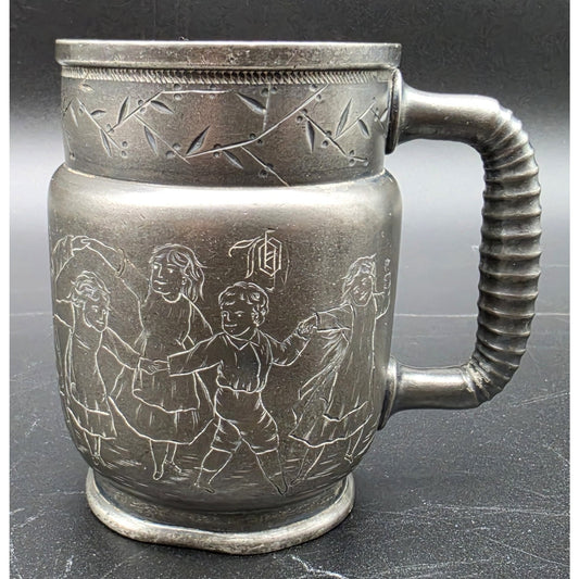 Antique Derby Silver Co Quadruple Plate Engraved Children Ring Dance Mug Cup 67