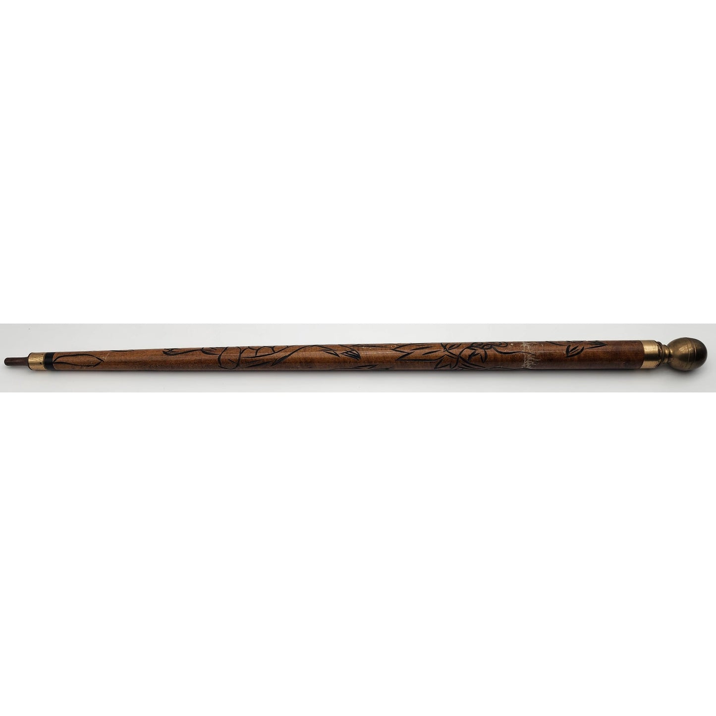 Vintage Hand Carved Wood Brass Cane w/ Hidden Pool Cue 33" - Rare