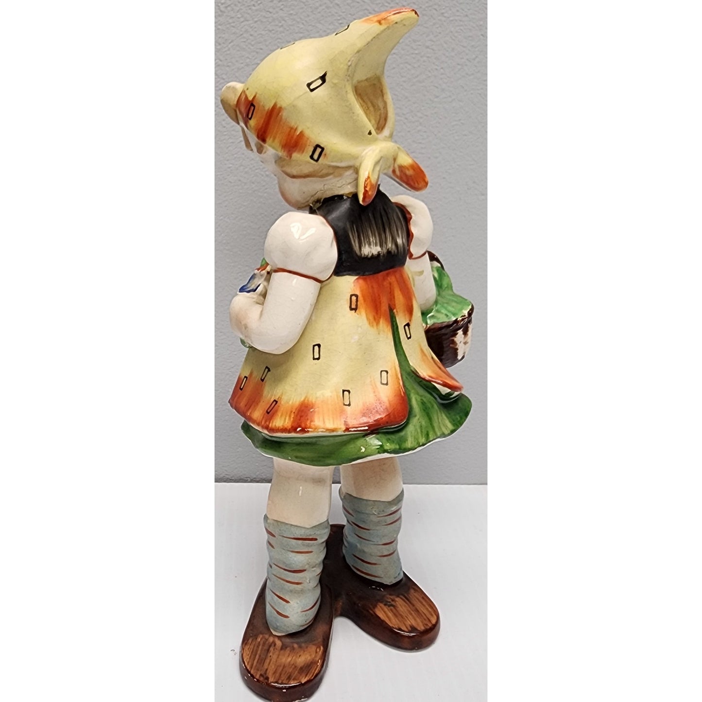 Vintage Made in Japan Dutch Girl Figurine Hand Painted w/ Flower Basket 8.5"
