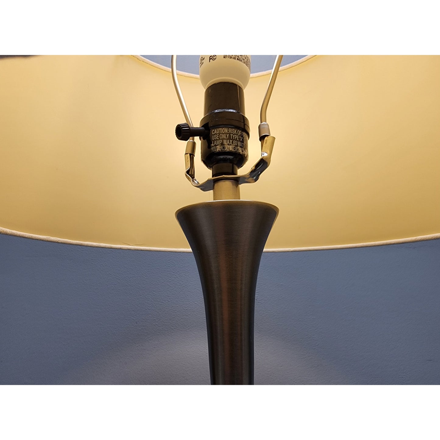 Retro Brushed Stainless Steel Table Lamp w/ Off-White Shade – 24" Tall