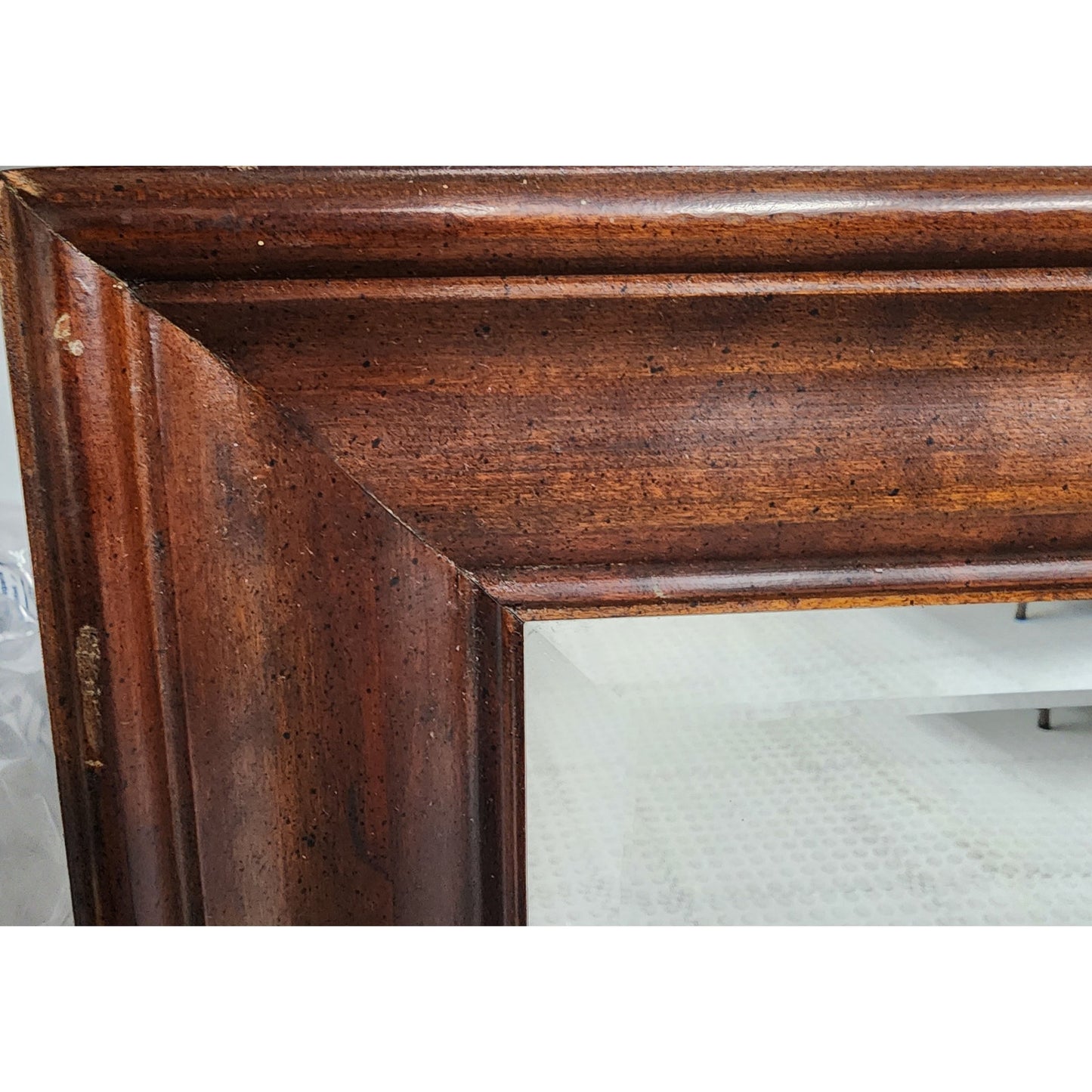 1994 Large Beveled Glass Mirror w/ Solid Wood Frame 33x39 Vintage