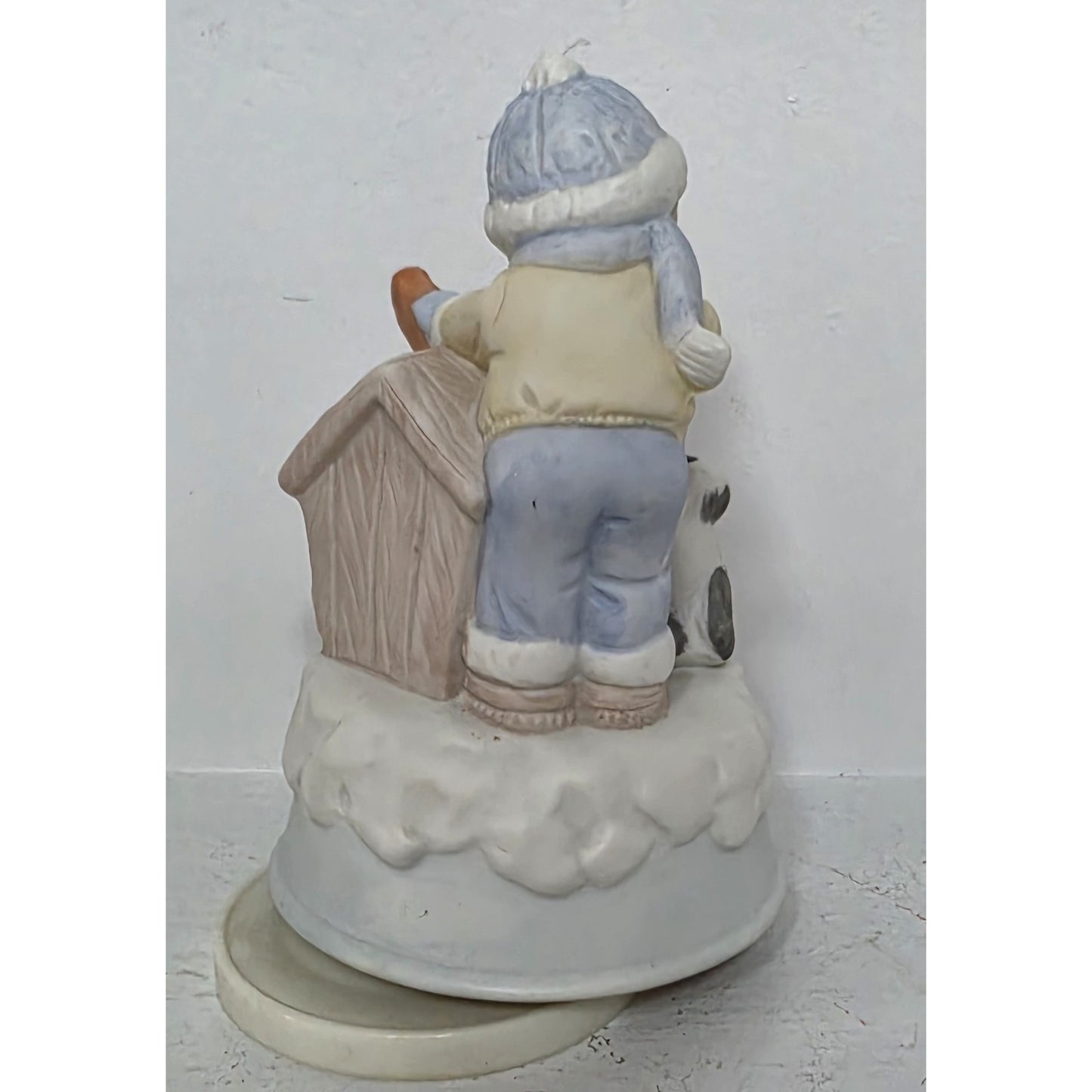 Vintage Boy & Dog Christmas Music Box Rotating Porcelain Figurine