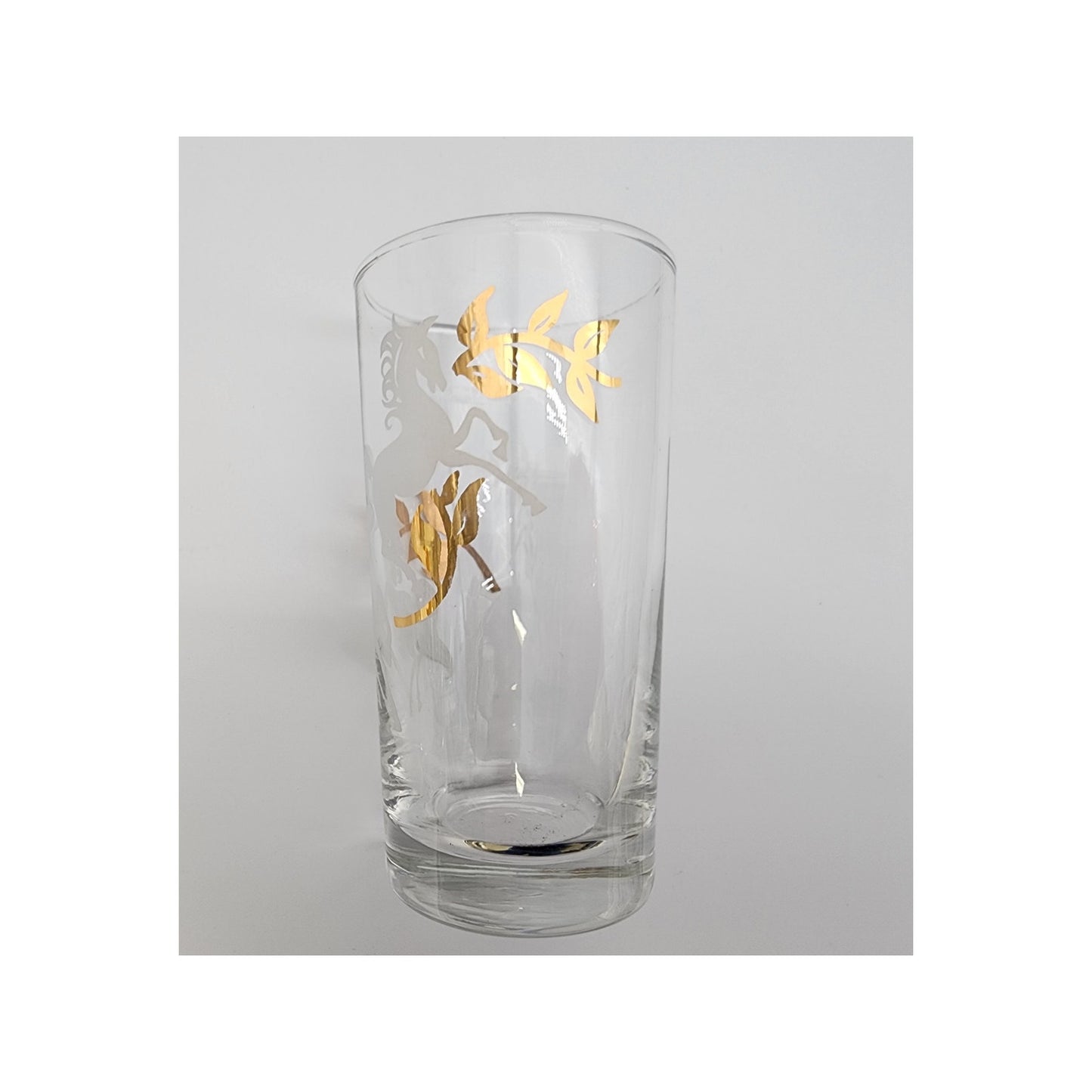 Libbey Prancing Colts Tumblers Set of 4 22K Gold Frosted Horses 1960s Vintage