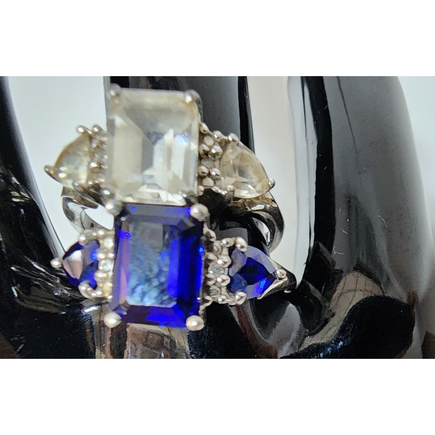2 Vintage Sterling Silver Rings Size 7 w/ Diamonds & Gemstones + Gift Box