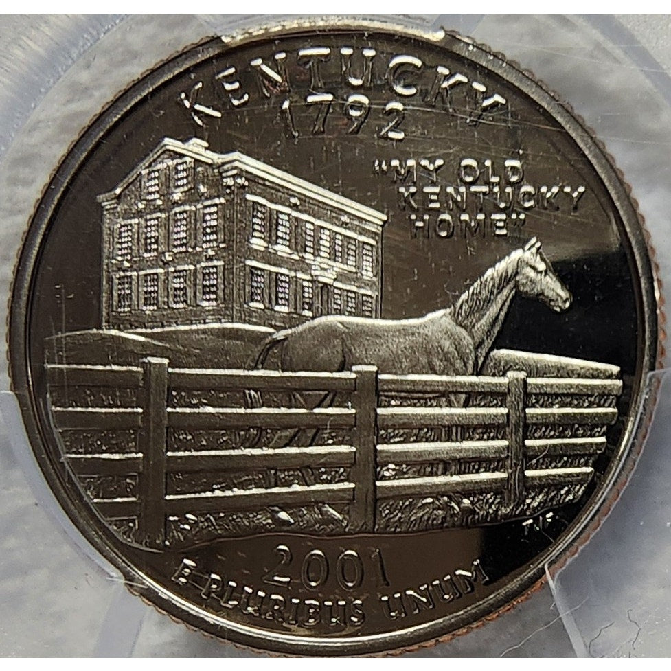 Kentucky 2001 PCGS PR69 Quarter w/ 4x6 KY Desk Flag & Stand Collectible Set