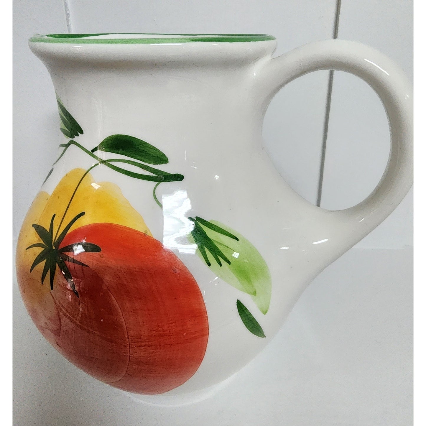 Pizzato Italian Ceramic Pitcher Hand Painted Tomato Fruit 7.25” Vintage Italy